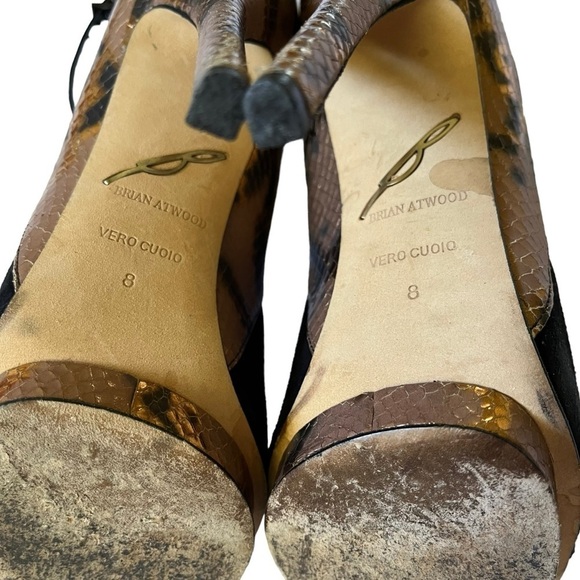 Brian Atwood Campisa black suede and bronze snakeskin embossed stiletto heels - Picture 7 of 11